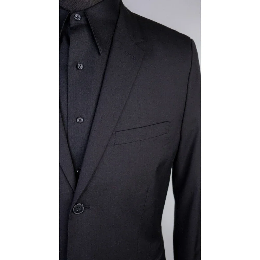 H&M Mens Blazer Jacket Size 42R Slim Fit Black Sport Coat Two Button Poly